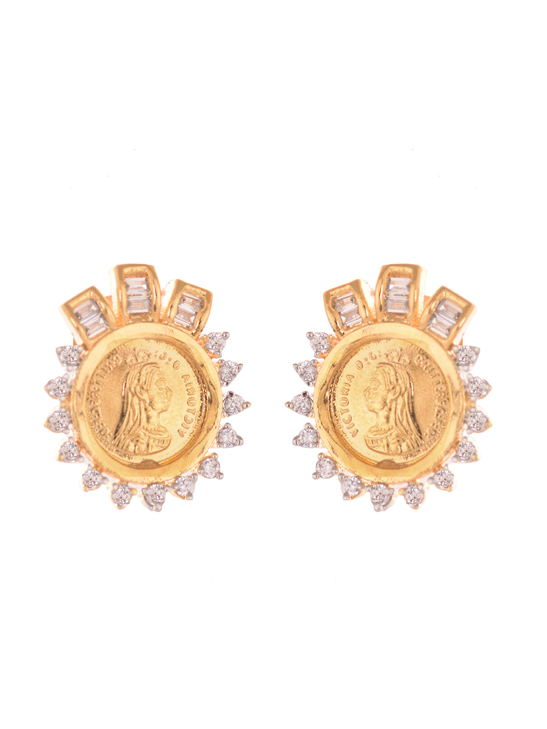 Women's Gold Plated Navratan Minimal Stud Earring - Saraf Rs Jewellery