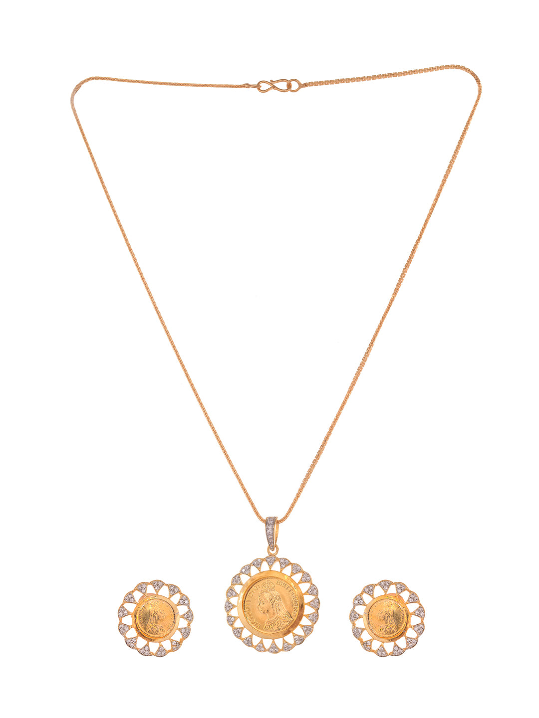 Women's Gold Plated Ad Studded Handmade Earring Locket Jewellery Set - Saraf Rs Jewellery