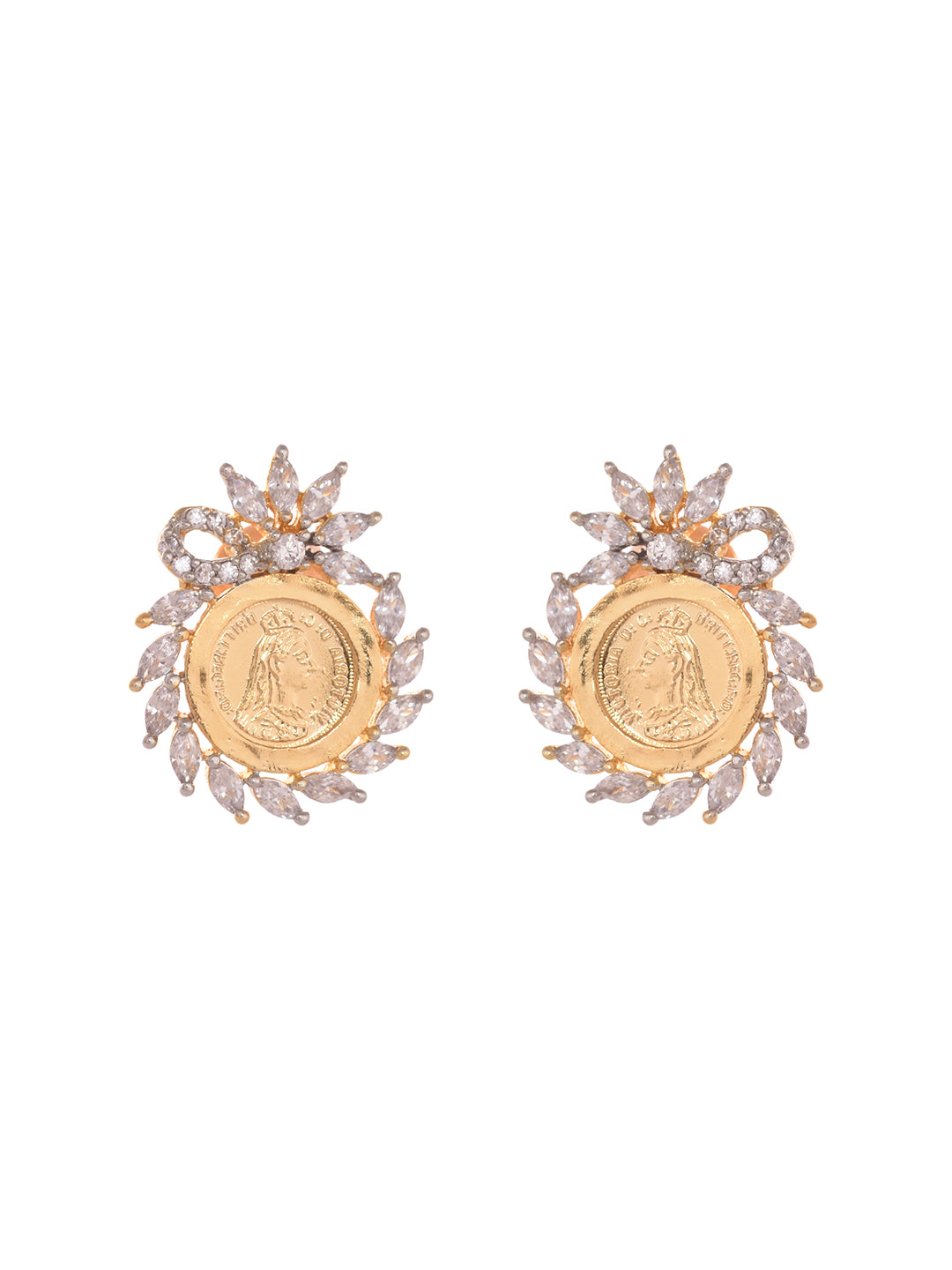 Women's Gold Plated Studded Minimal Studd Earring - Saraf Rs Jewellery