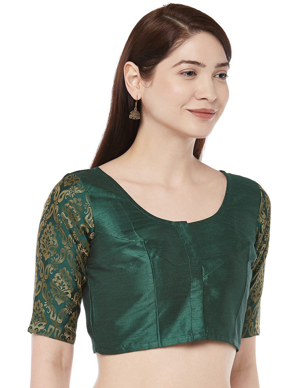Women Dark Green Brocade Saree Blouse by Shringaar (1pc)