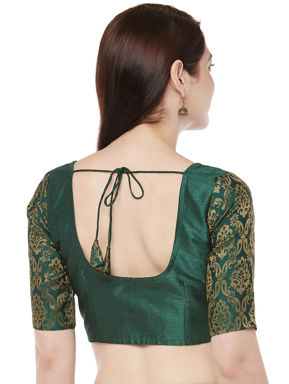 Women Dark Green Brocade Saree Blouse by Shringaar (1pc)