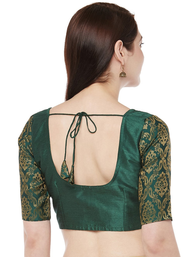 Women Dark Green Brocade Saree Blouse