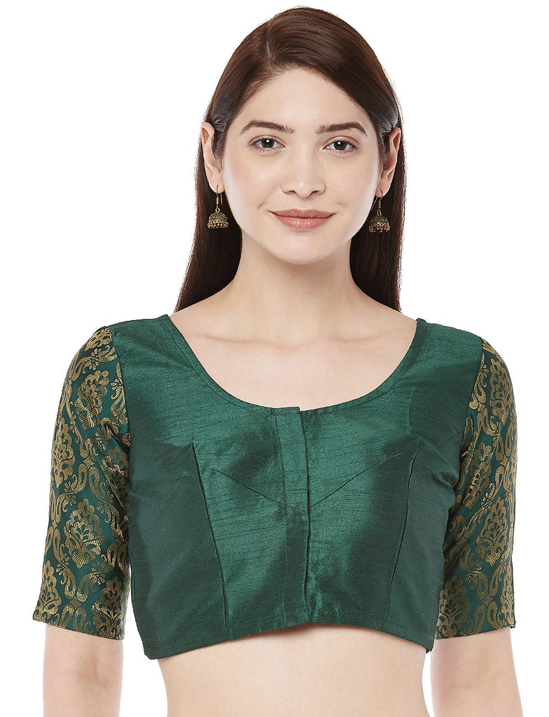 Women Dark Green Brocade Saree Blouse