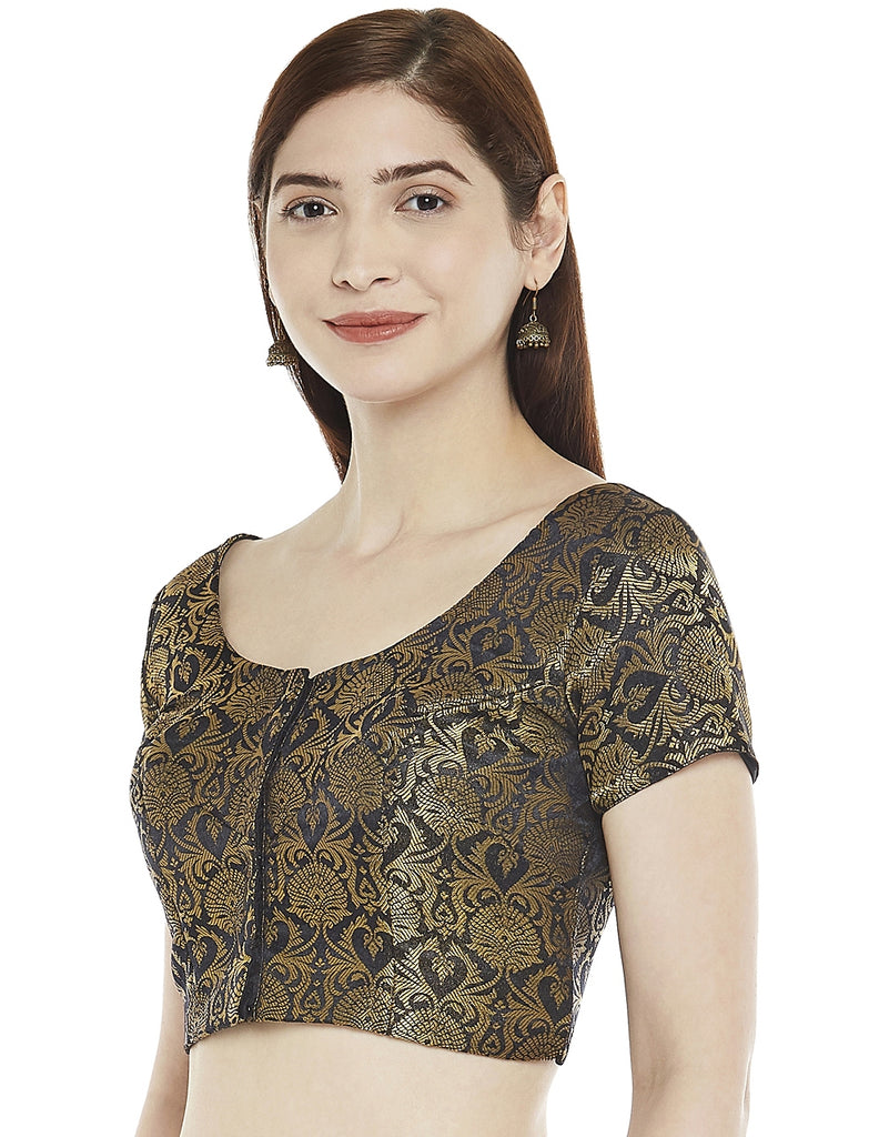 Women Black Brocade Saree Blouse