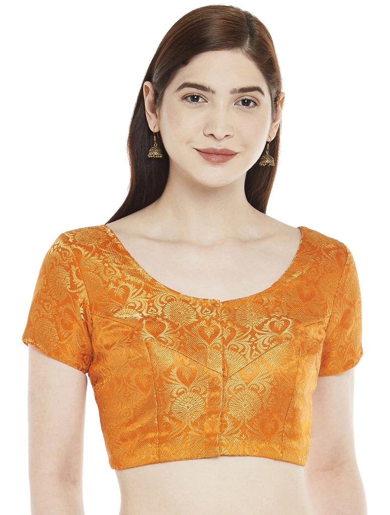 Women Orange Banarasi Brocade Saree Blouse