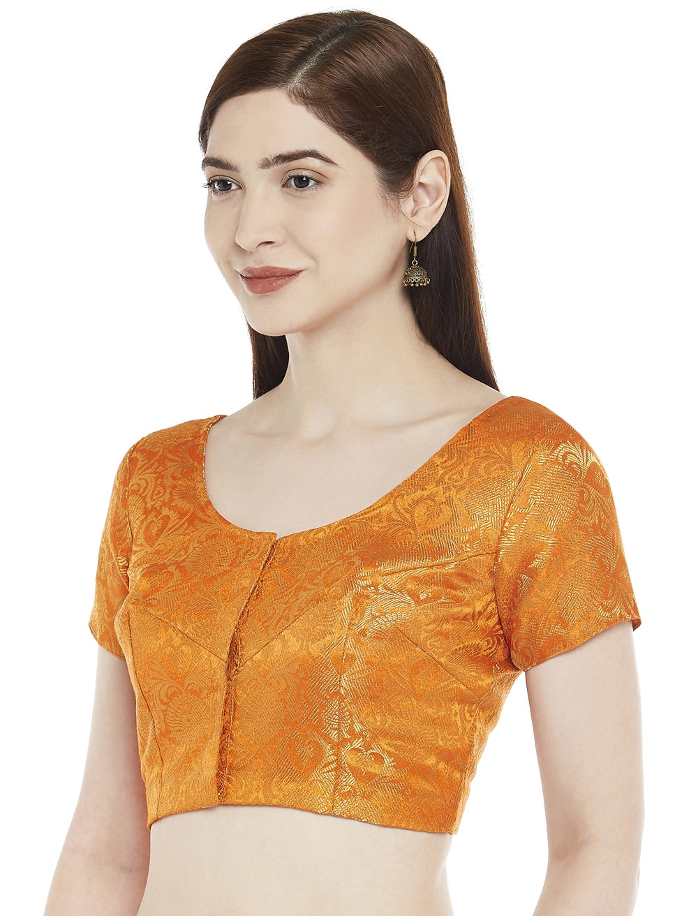 Women Orange Banarasi Brocade Saree Blouse by Shringaar (1pc)