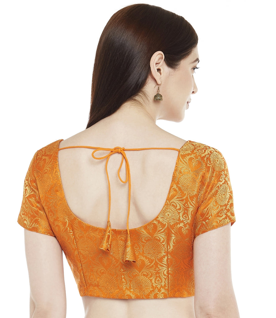 Women Orange Banarasi Brocade Saree Blouse