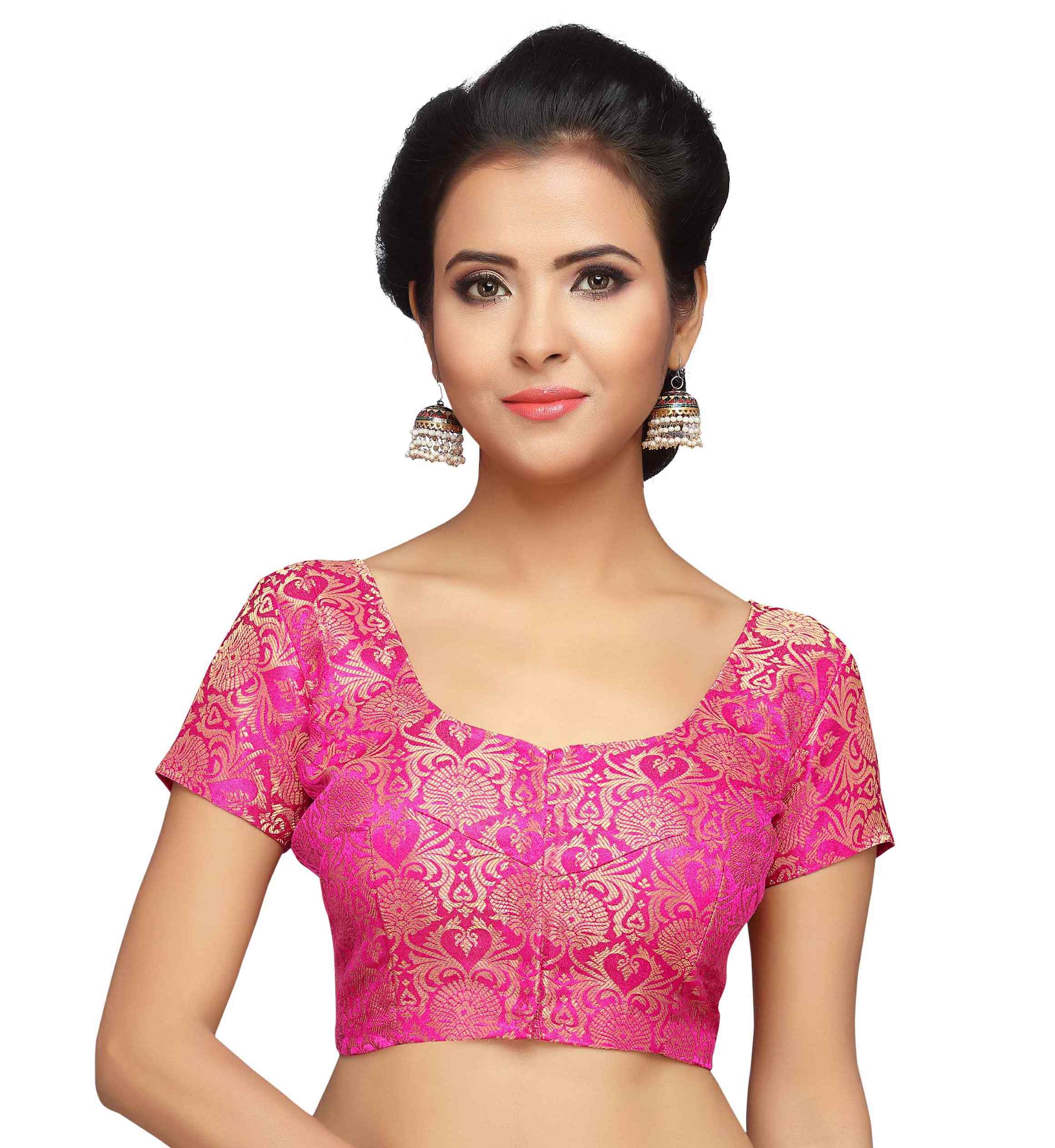 Women Pink Banarasi Brocade Saree Blouse