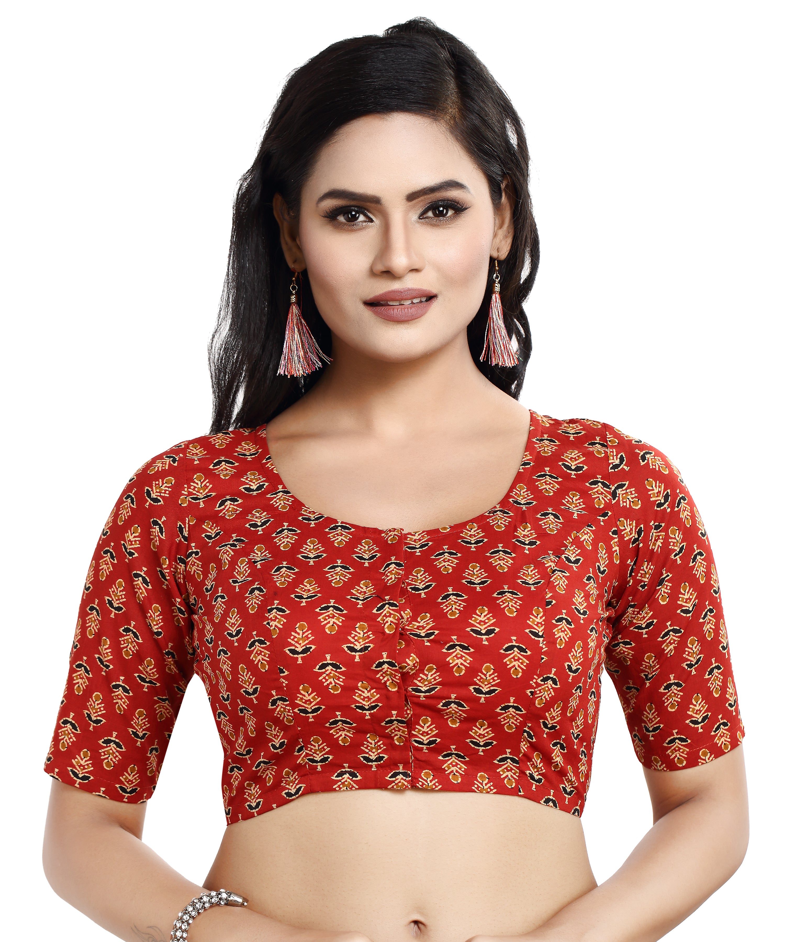 Women's Cotton Floral Print Half Sleeve Saree Blouse - Madhu Fashion