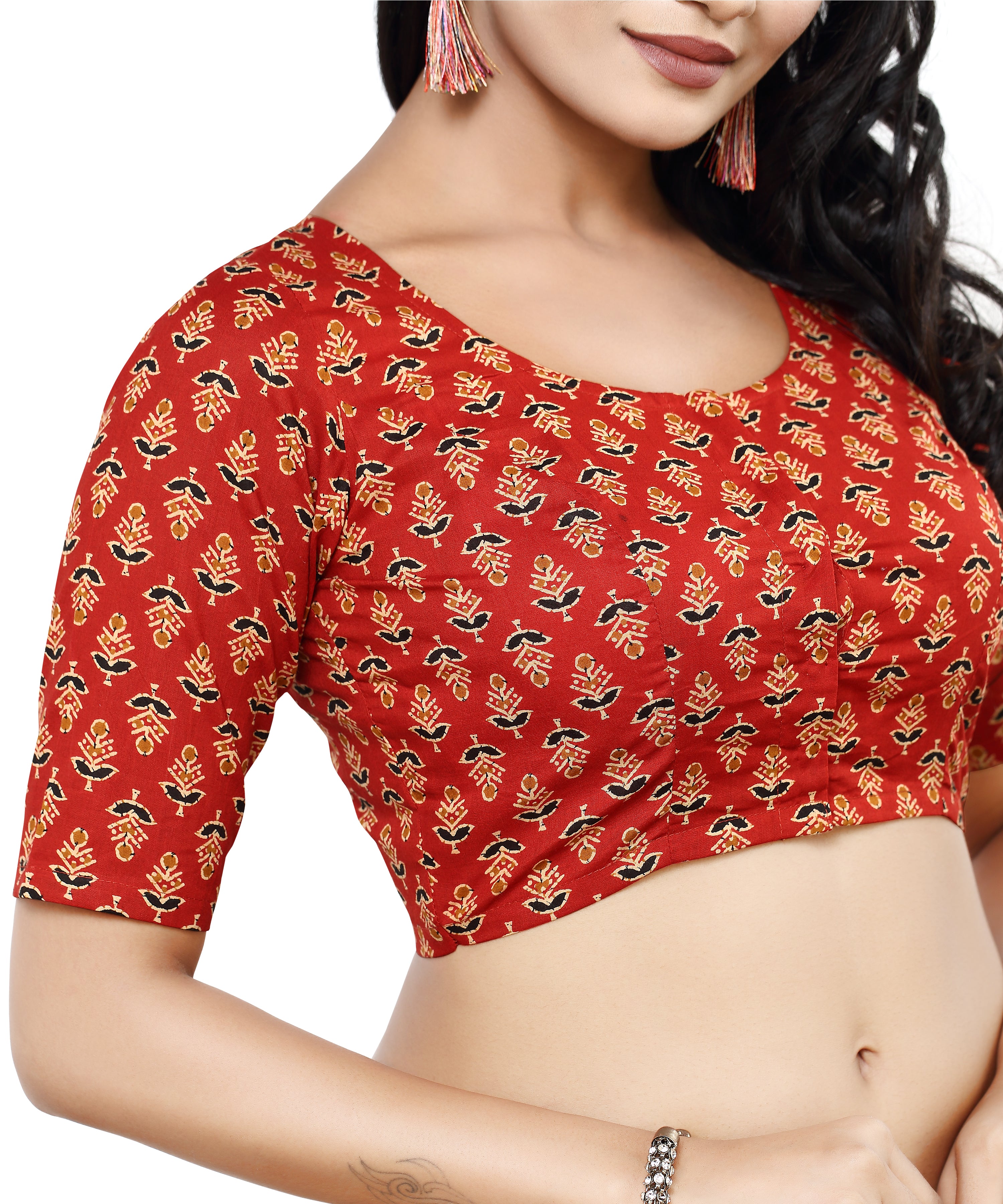 Women's Cotton Floral Print Half Sleeve Saree Blouse - Madhu Fashion