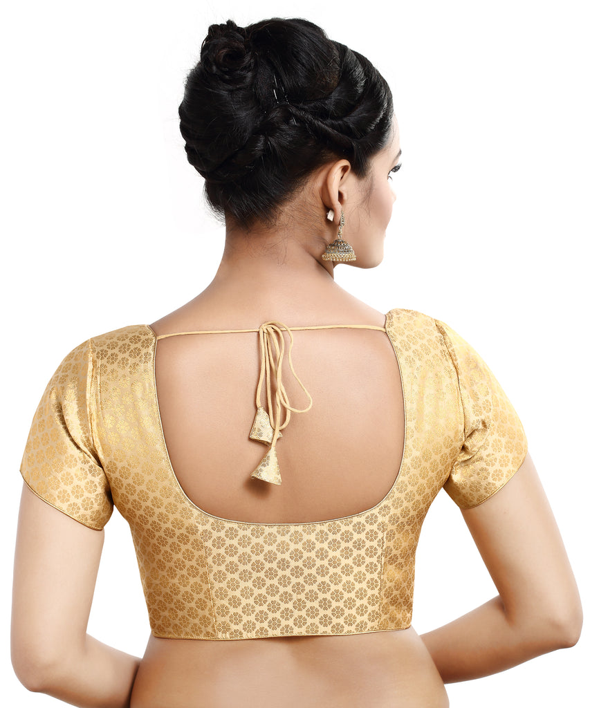 Women'S Short Sleeves Banaras Brocade Readymade Saree Blouse