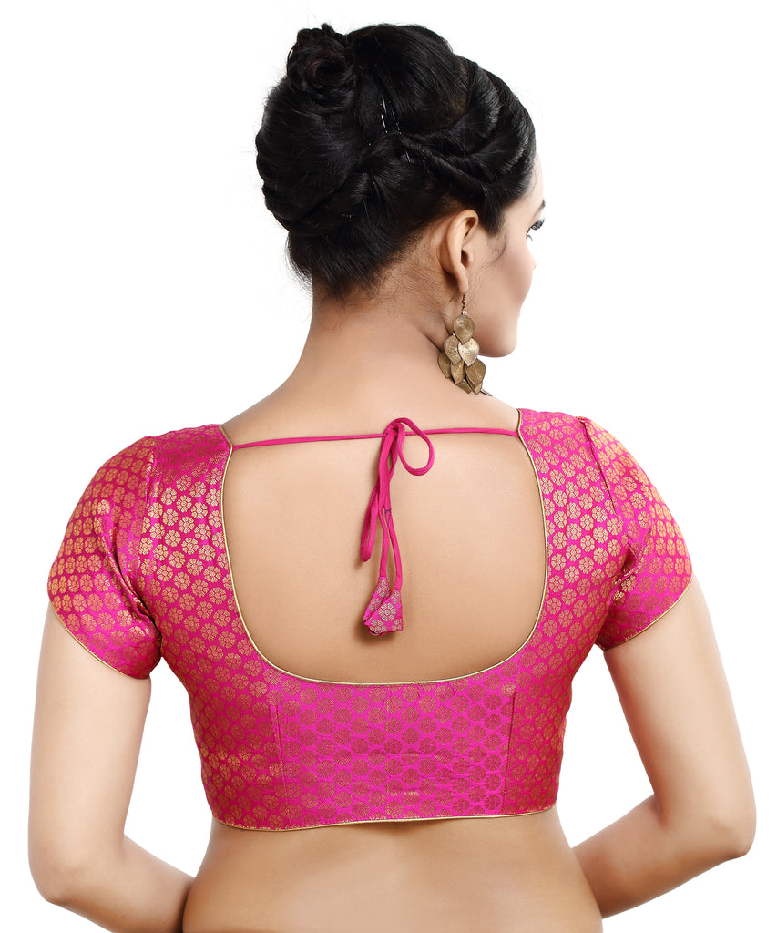 Women'S Short Sleeves Banaras Brocade Readymade Saree Blouse