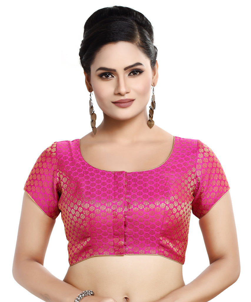 Women'S Short Sleeves Banaras Brocade Readymade Saree Blouse