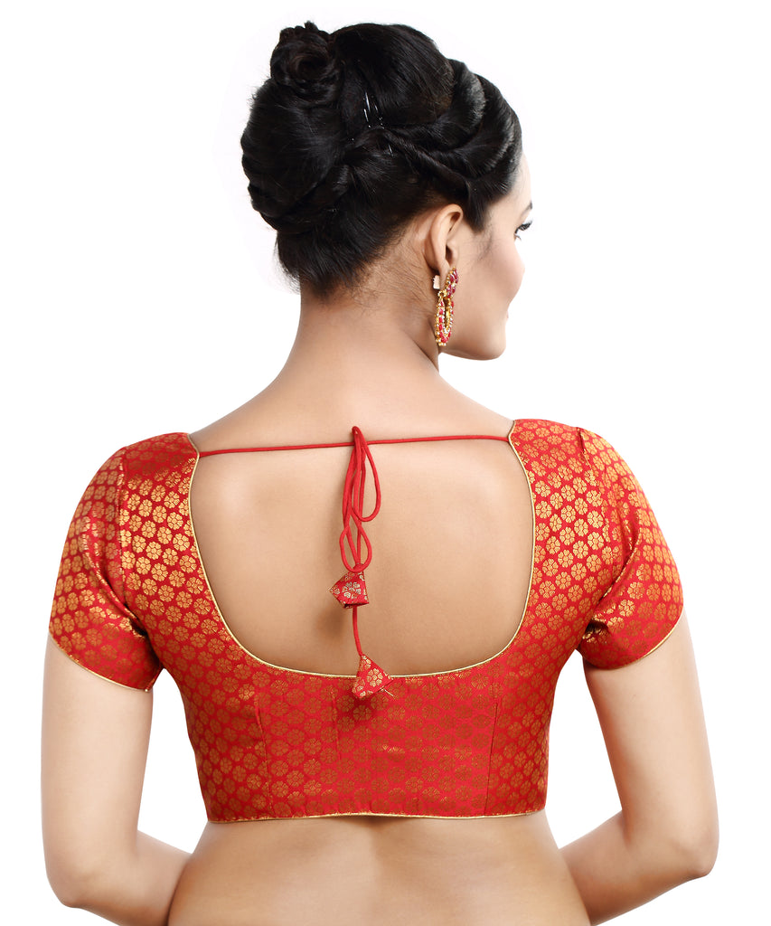 Women'S Short Sleeves Banaras Brocade Readymade Saree Blouse