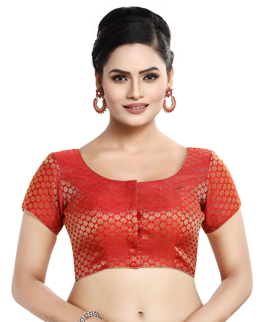 Women'S Short Sleeves Banaras Brocade Readymade Saree Blouse