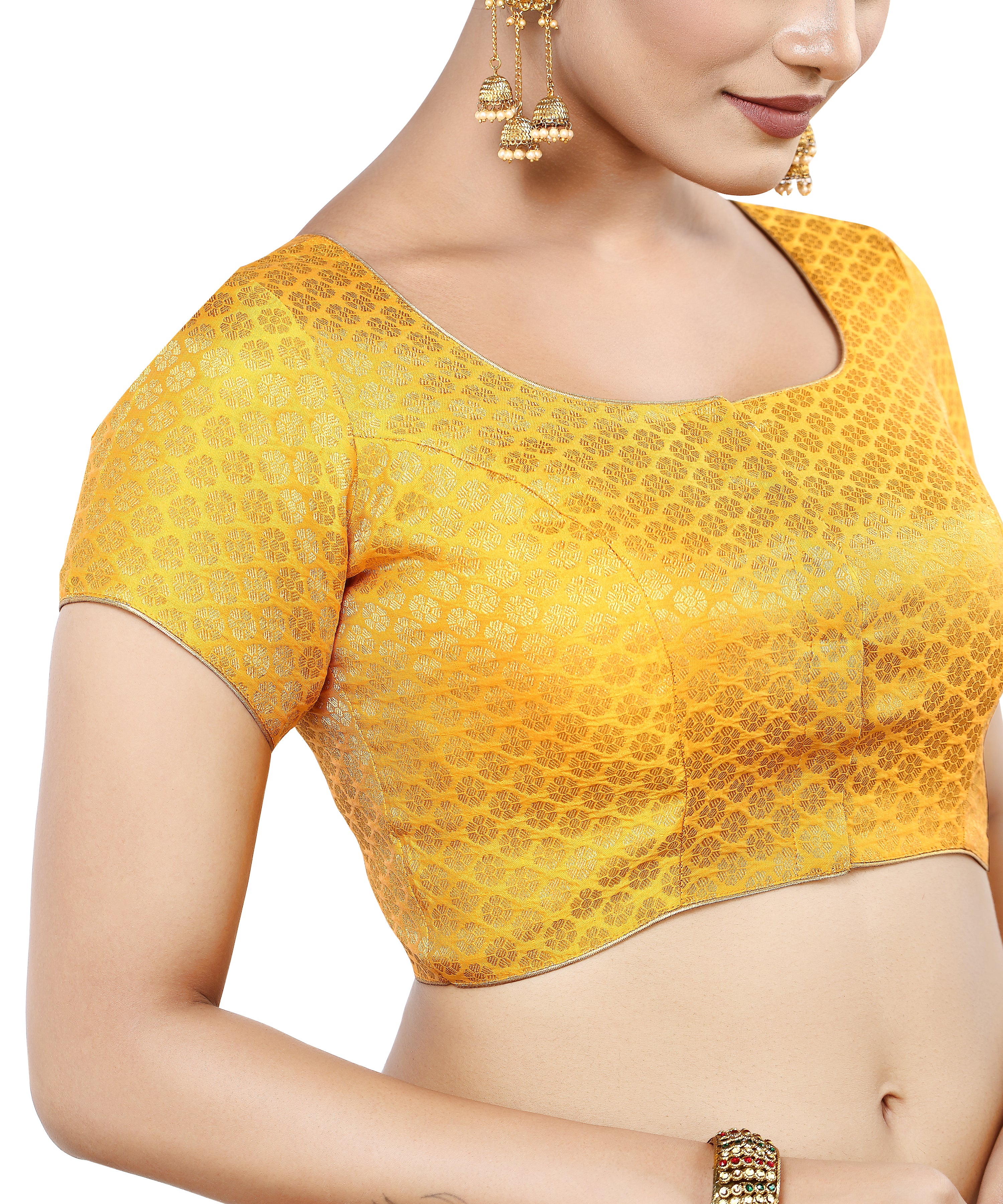 Women'S Short Sleeves Banaras Brocade Readymade Saree Blouse - Madhu Fashion