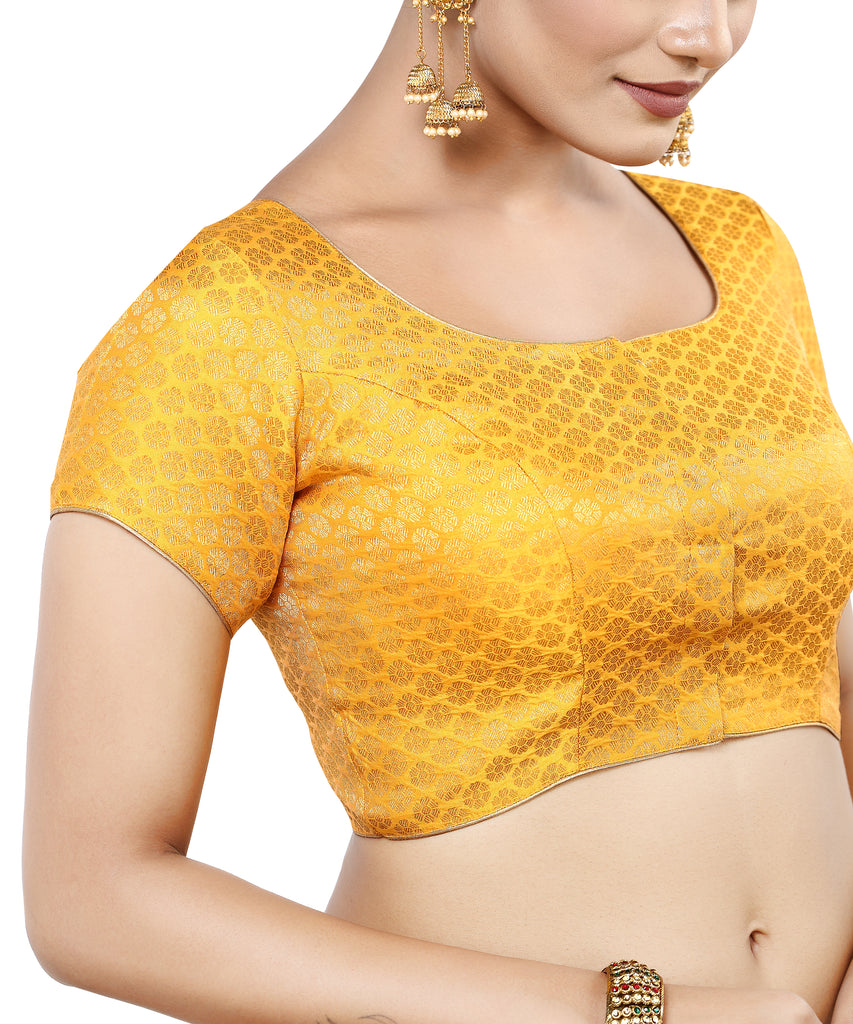 Women'S Short Sleeves Banaras Brocade Readymade Saree Blouse