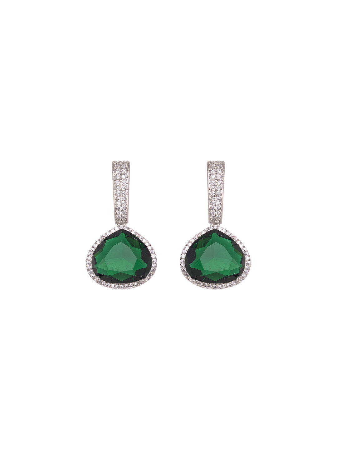 Women's Siver Oxidised Studded Navratan Hook Earring - Saraf Rs Jewellery