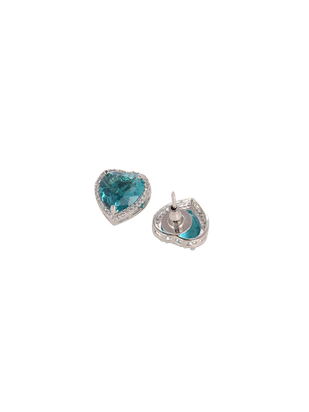 Women's Oxidised Turquoise Blue Ad Stone Studded Minimal Earring - Saraf Rs Jewellery