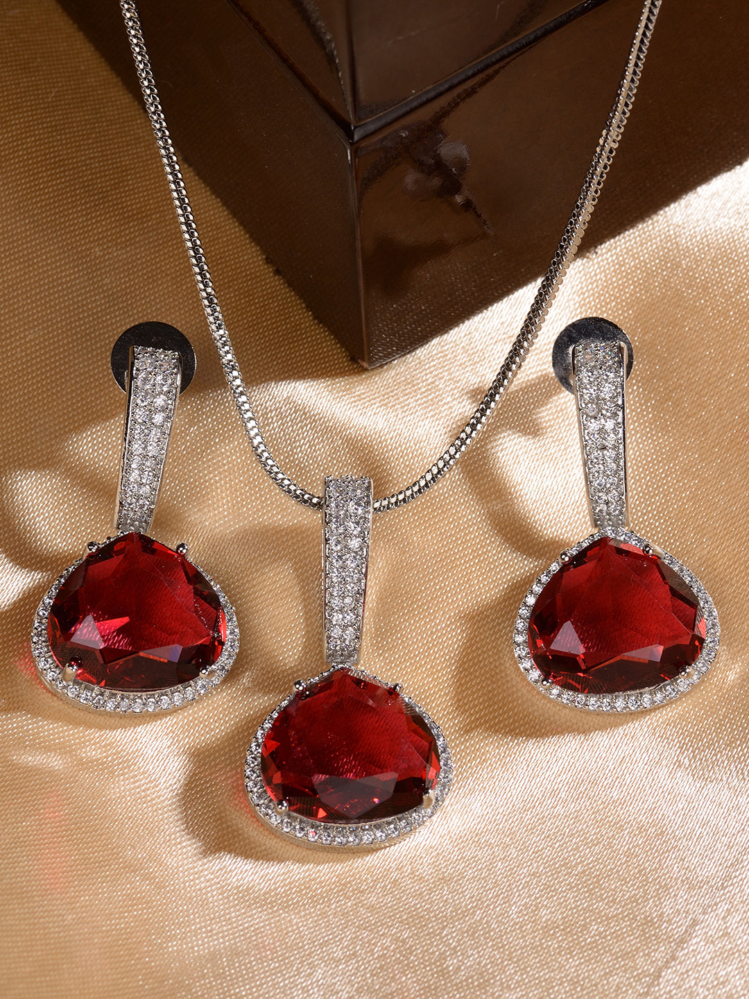 Women's Silver Oxidised Hoop Earrings Locket Set Jewellery - Saraf Rs Jewellery