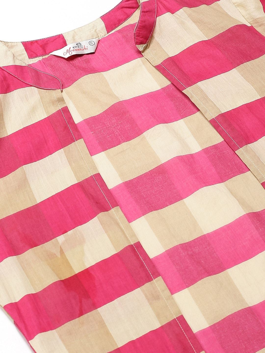Women's Pink & Beige Striped Open Front Longline Shrug - Meeranshi
