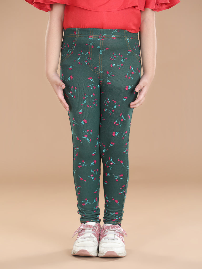 Girl's  Cotton Floral Printed Jegging - S