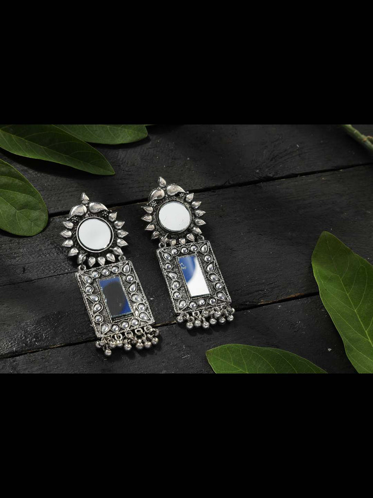 Johar Kamal Silver Color Earrings with mirror & Pearls work Jh