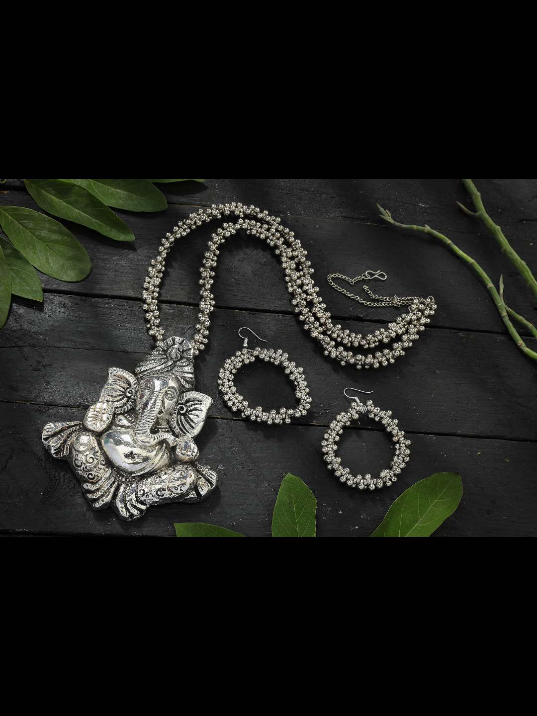 Women's  German Silver Oxidised Necklace Jkms_147 - Kamal Johar