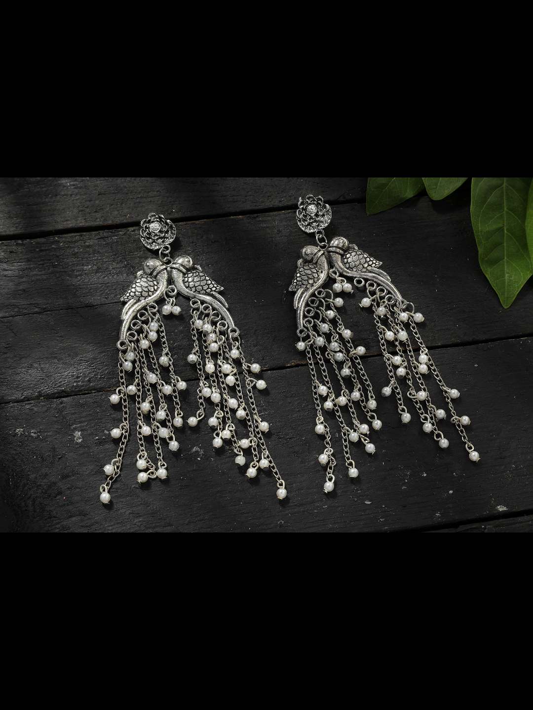 Johar Kamal Silver-Plated Oxidised Parrot Design Ear