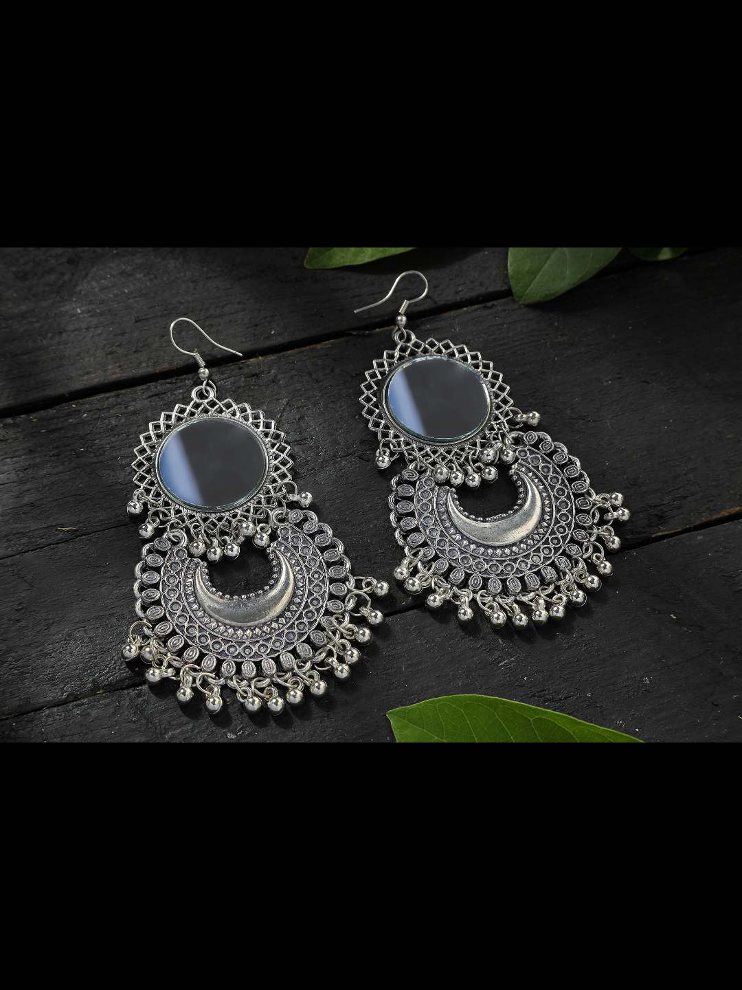 Women Silver Oxydised Mirror Earrings by Kamal Johar (1 Pair earrings)