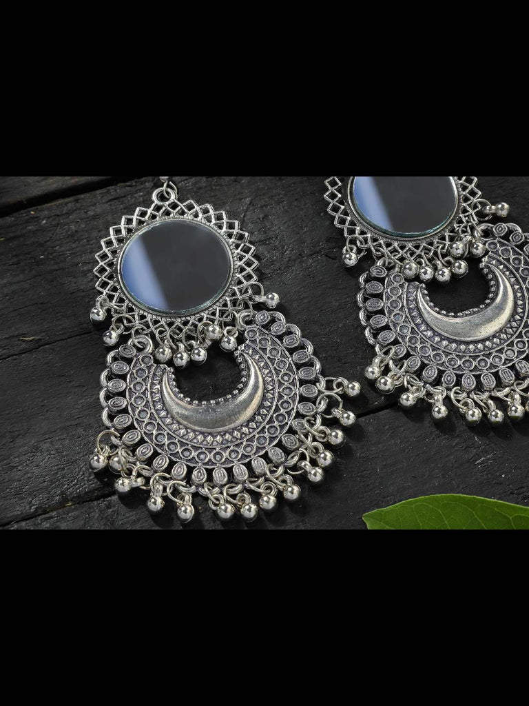 Women Silver Oxydised Mirror Earrings by Kamal Johar (1