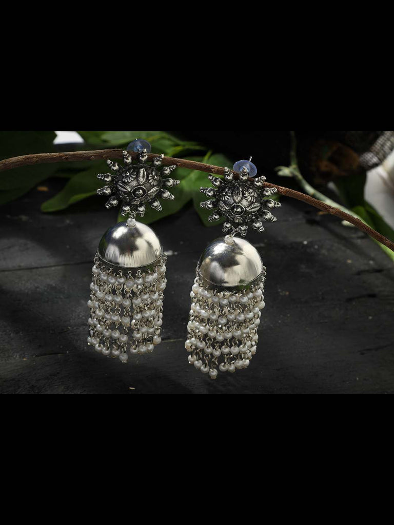 Johar Kamal Silver color Earrings with white Pearls Jh