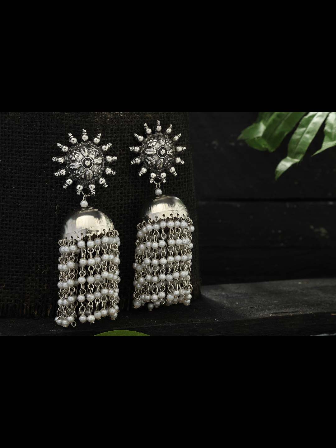 Johar Kamal Silver color Earrings with white Pearls Jhumkas Jker_094
