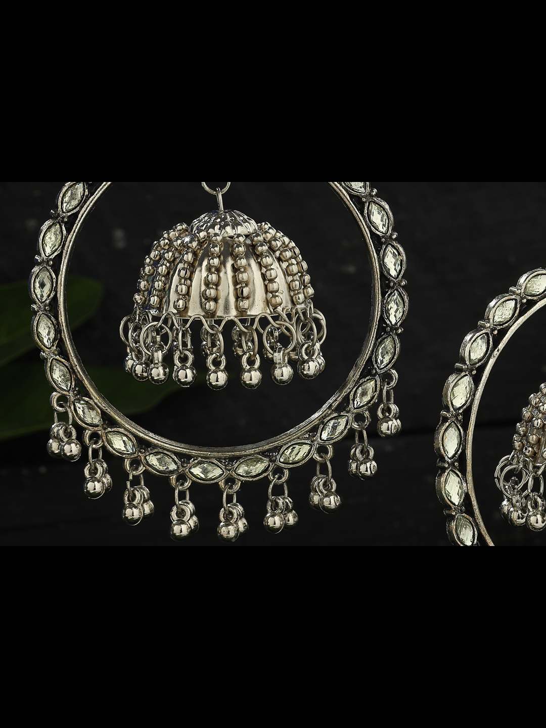 Women's  Trendia Silver color Earrings with Kundan & Pearls Work Jhumkas Jker_098 - Kamal Johar