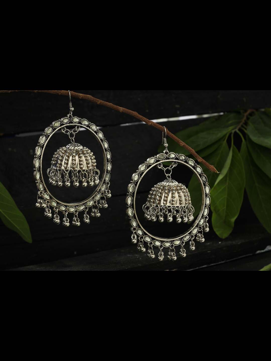 Women's  Trendia Silver color Earrings with Kundan & Pearls Work Jhumkas Jker_098 - Kamal Johar