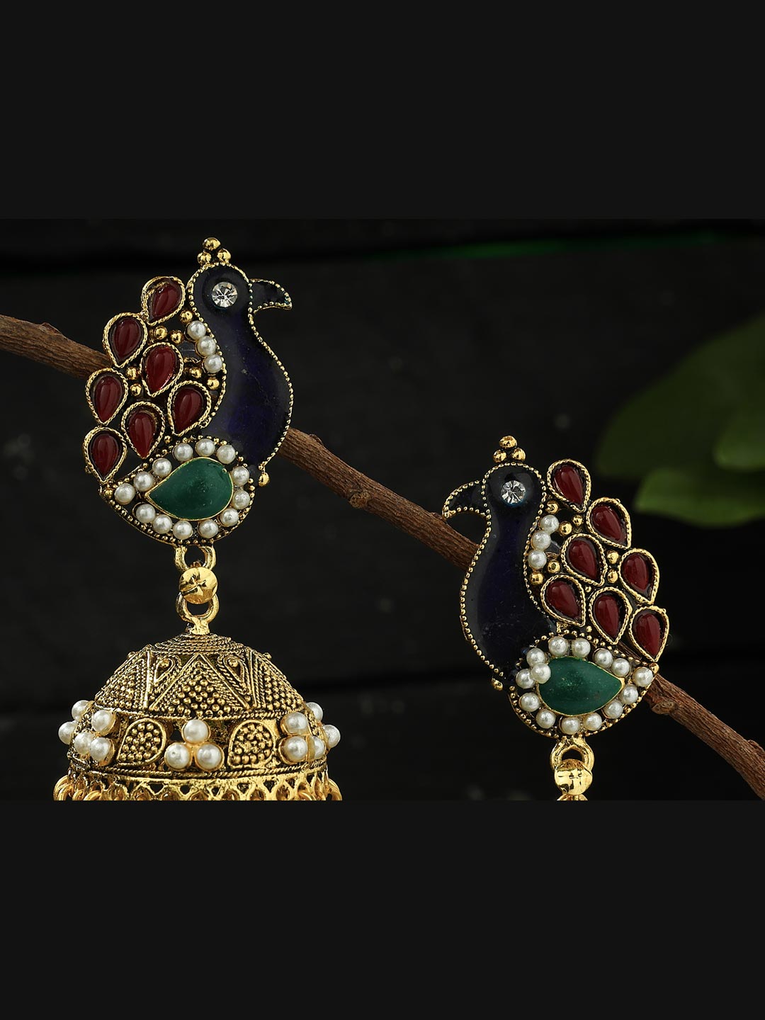 Johar Kamal Traditional Peacock design multi color Jhumka with Pearls Jker_042