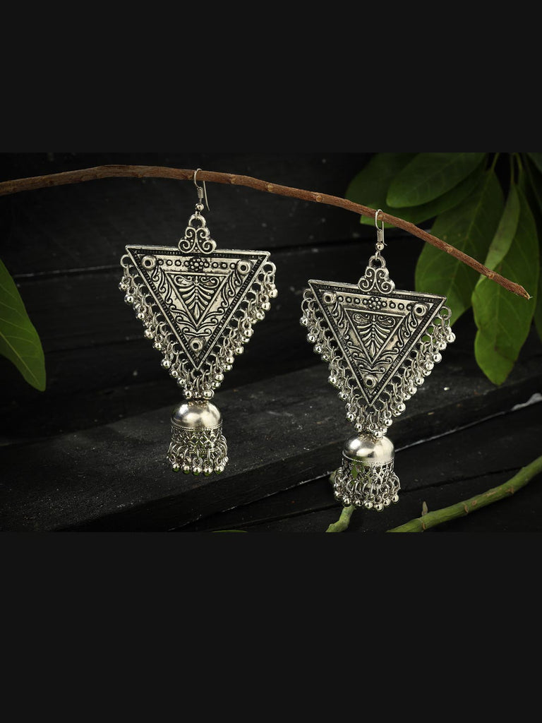 Women Triagular Silver jhumki earring by Kamal Johar (1