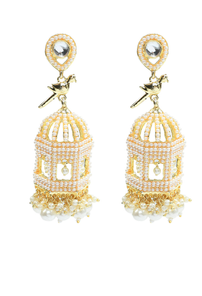 Johar Kamal Golden Color Bird Nest Earrings with P