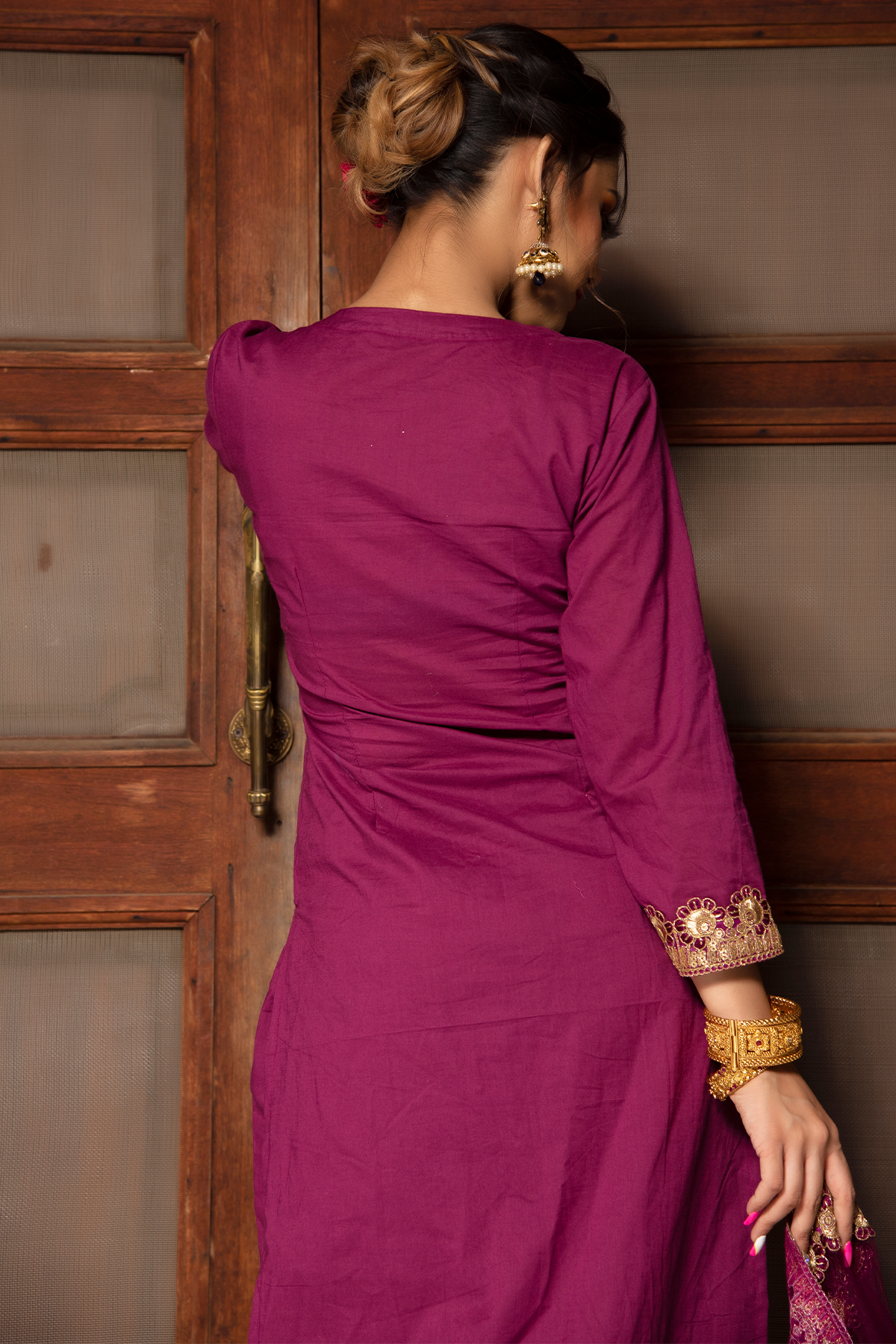 Women's plum cotton straight kurta set - Pomcha Jaipur