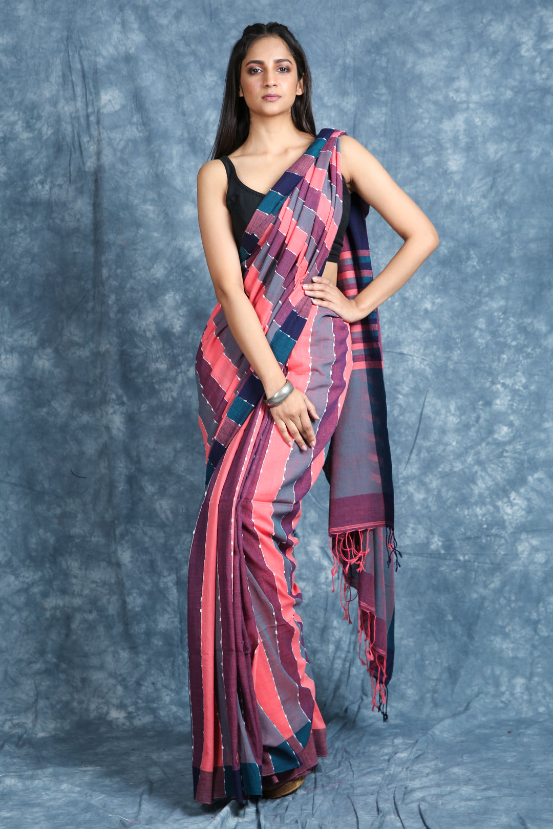 Women's Multi Color Stripes Style Handloom Saree - Charukriti
