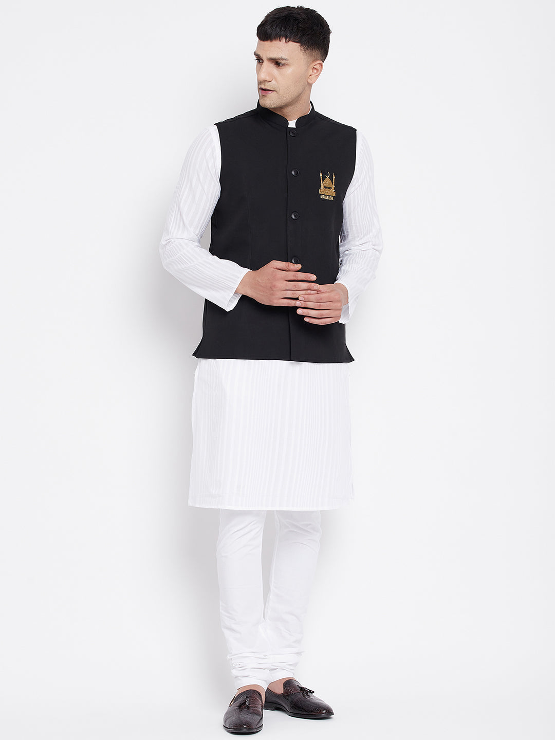 Men's White Kurta Sets with Eid Insignia Jackets (2PC)- Even Apparels