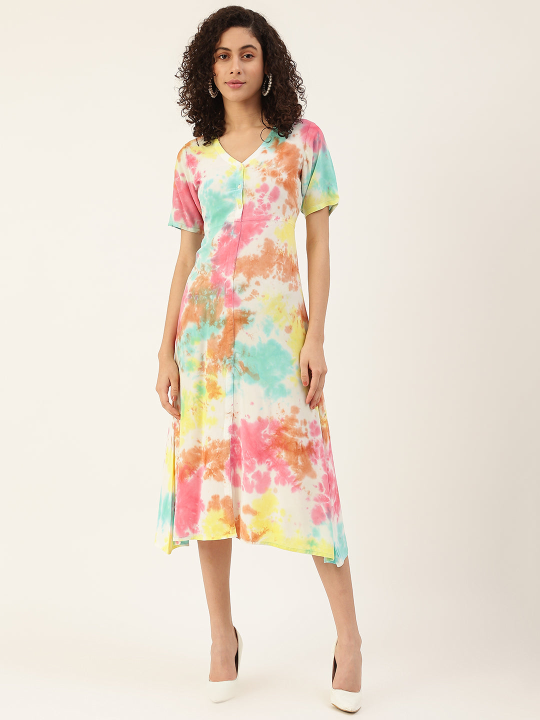 Women's Colorful Placket Dress  - Maaesa