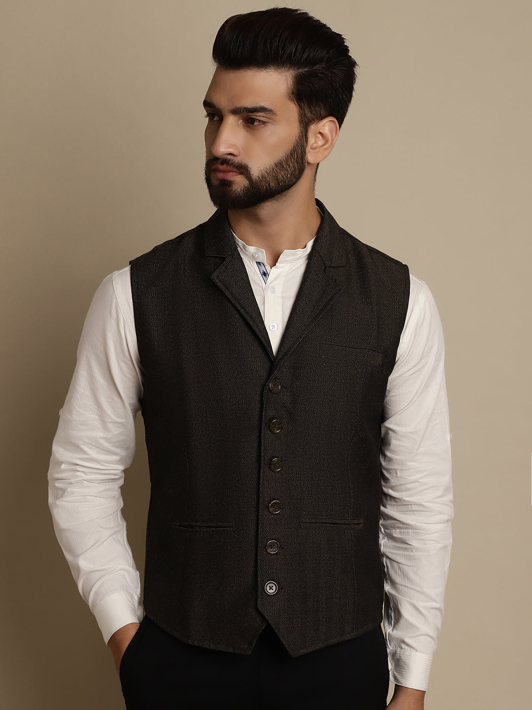 Men's Wool Waistcoat With Notched Lapel - Even Apparels