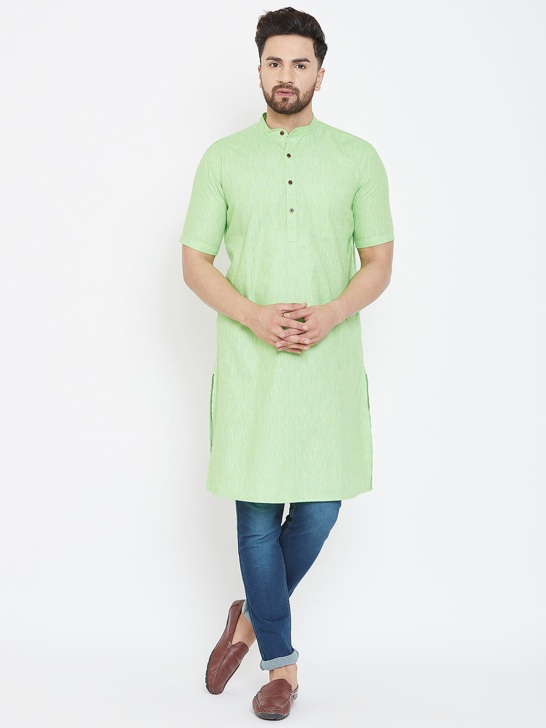 Men's Light Green Linen Kurta