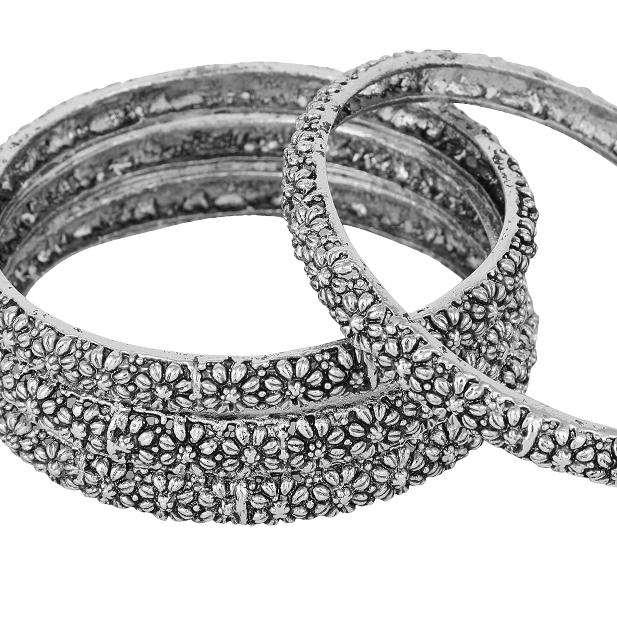 Women's Set Of 4 Oxidised Silver-Plated Hand Crafted Bangles - Anikas Creation