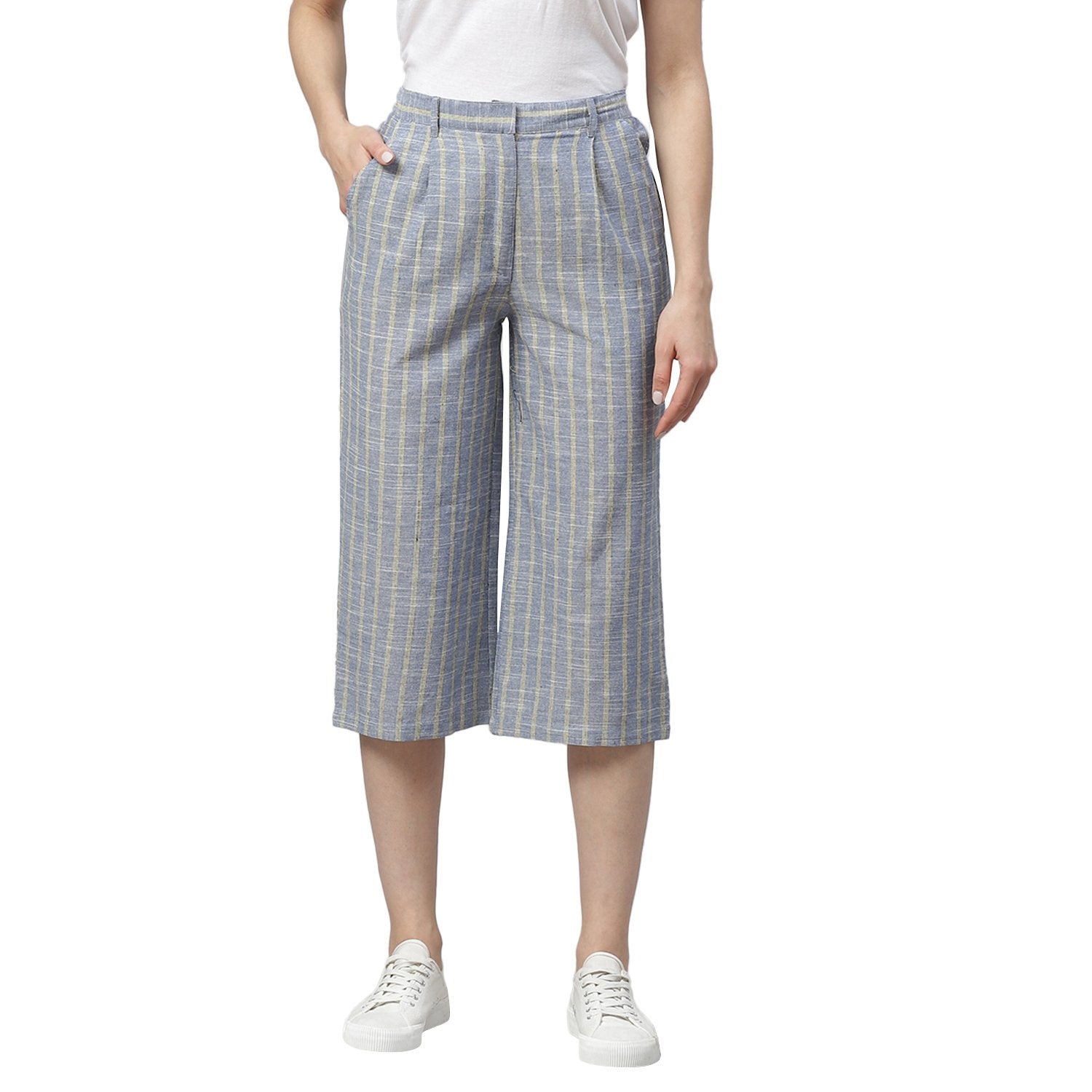 Women Grey Cotton Culotte Trouser by Myshka (1 Pc Set)