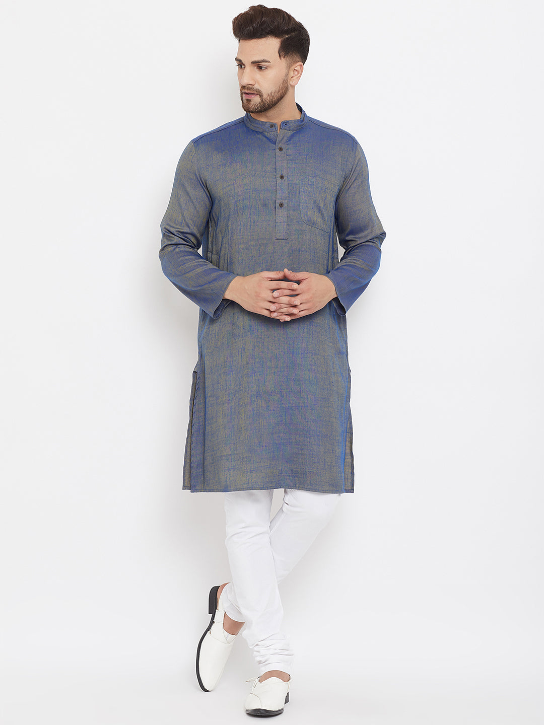 Men's Blue Chambray Cotton Kurta