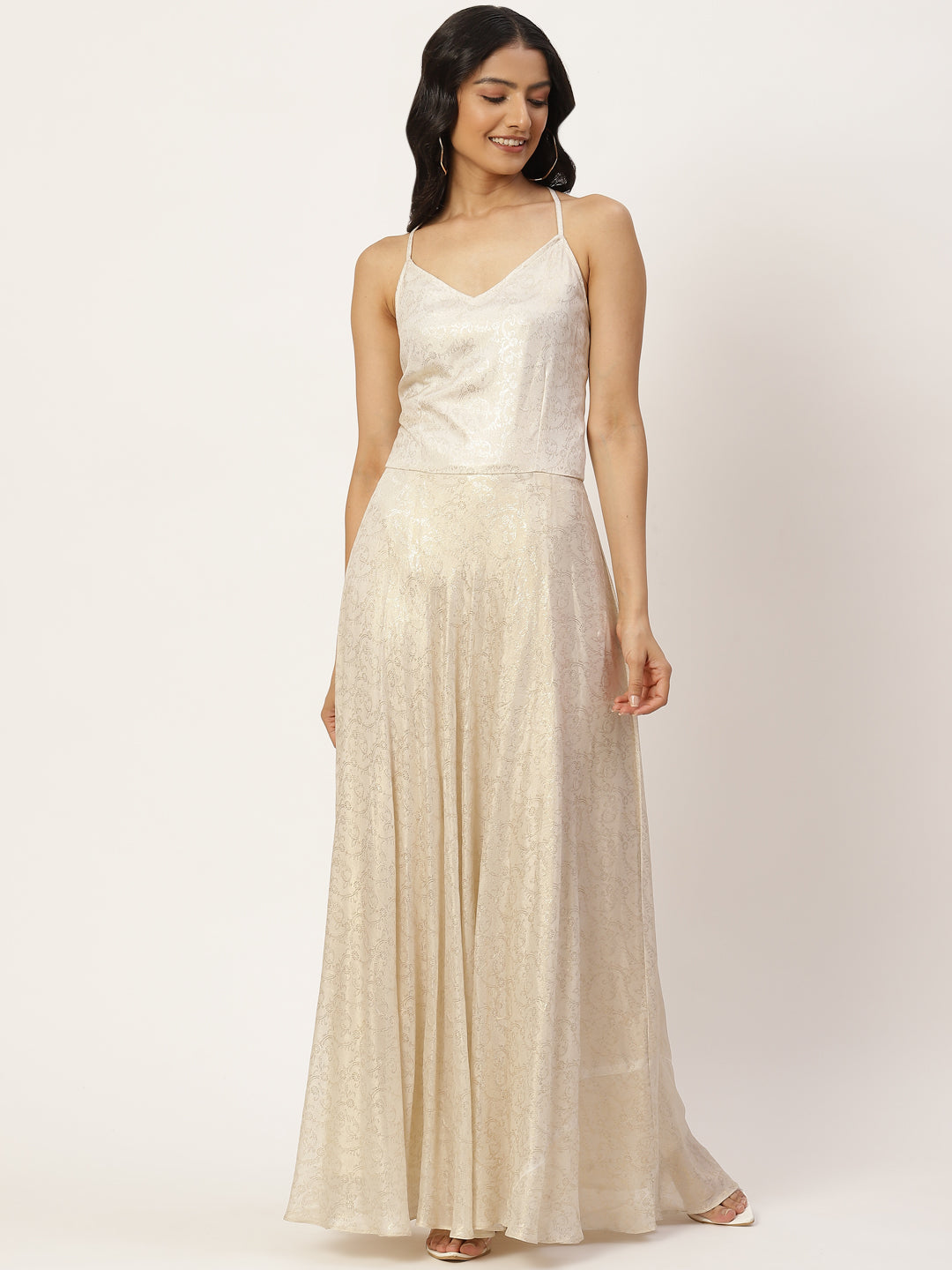 Women's Off White Foil Print Gown