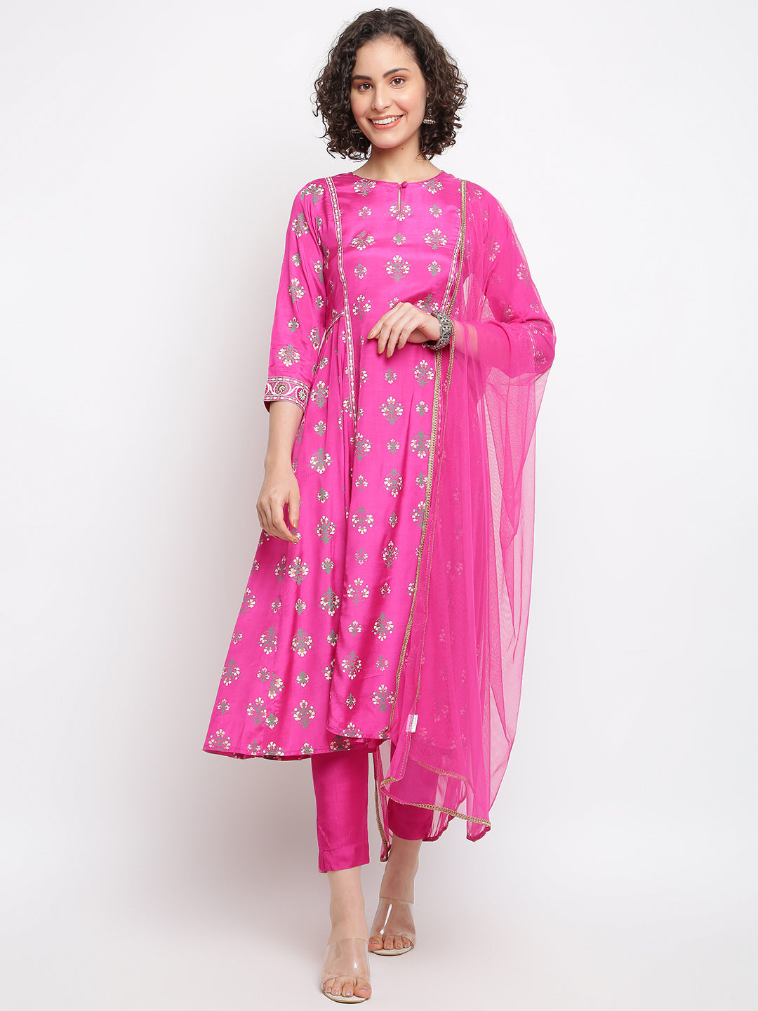 Women's Printed Pink Anarkali Suit - IMARA