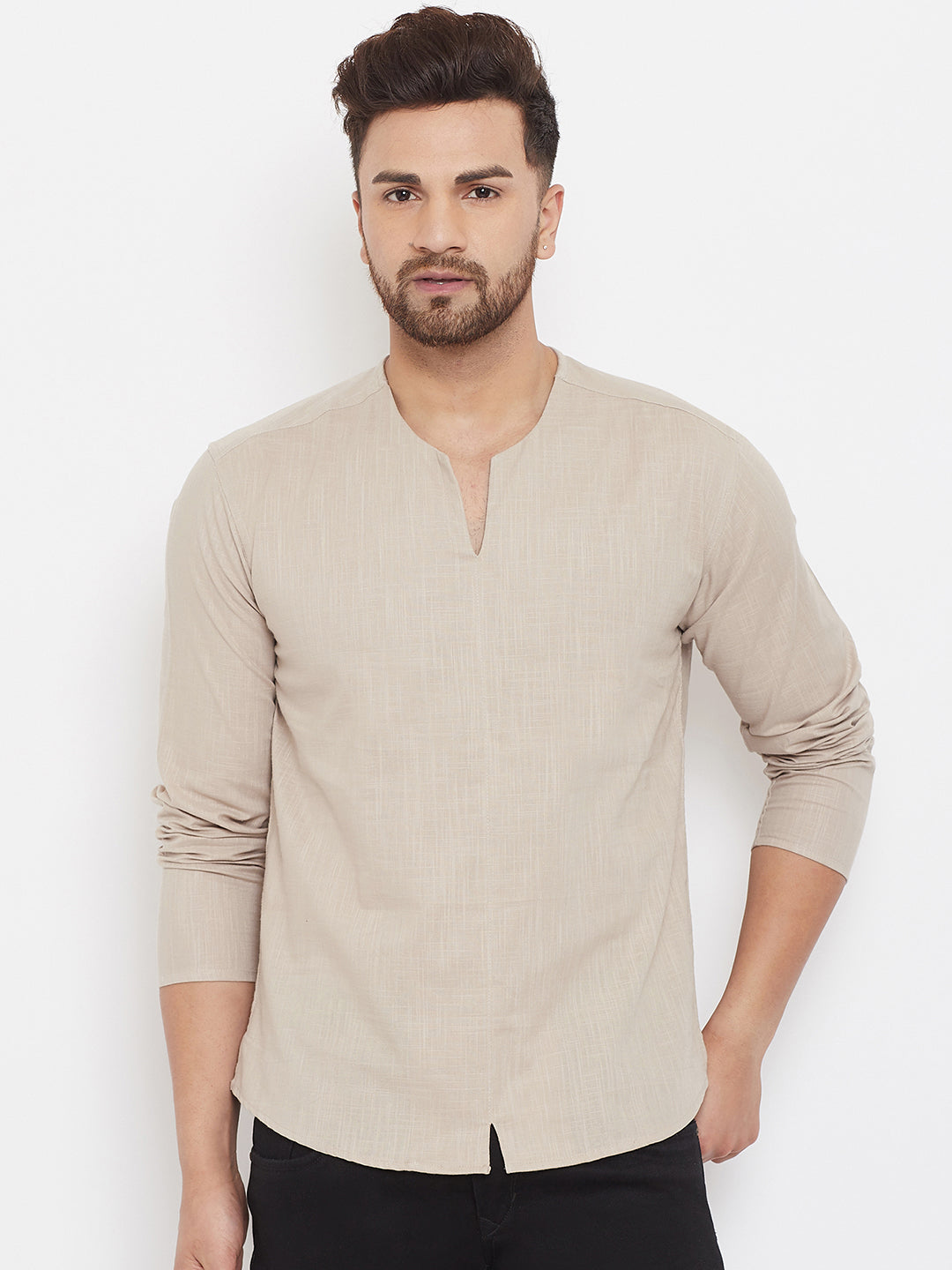 Men's Beige Summer Casual Shirt Kurta - Even Apparels